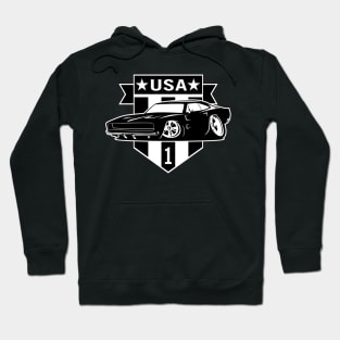 Classic Car with USA 1 Shield Hoodie